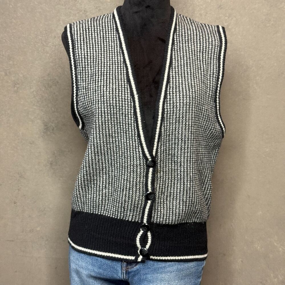 Vintage 80s Liz Claiborne Collection Lambswool Angora Sweater Vest Black Cream M